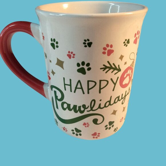 Happy Pawlidays Holiday Mug Ceramic Red Handle Vet Veterinary Dog Lover Gift - Picture 3 of 8